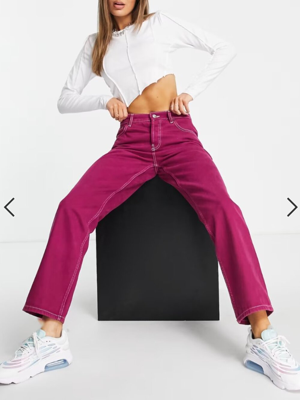 Asos Design NWT low rise straight leg jean in maroon button fly size 26/32 - Picture 4 of 8